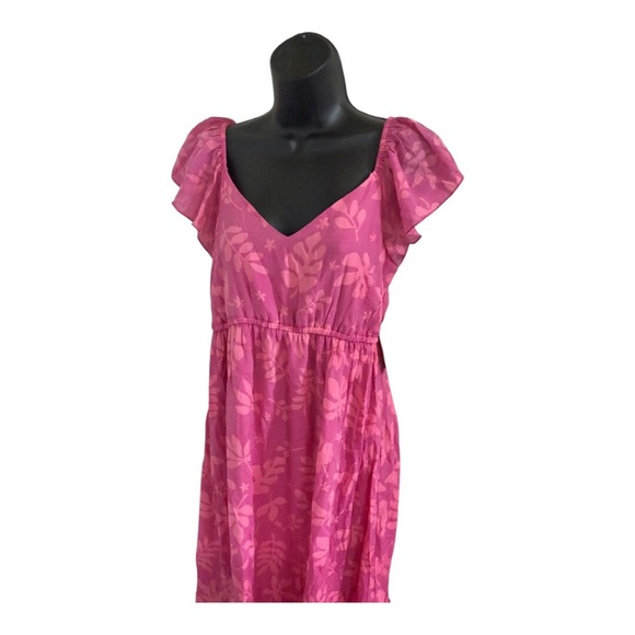 Pink floral motif flutter sleeve v-neck fit and flare maternity dress size large - Picture 4 of 13